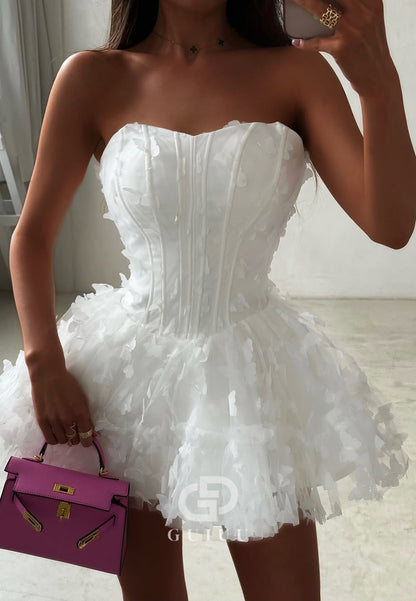 A-Line Strapless Sleeveless Appliques Short Homecoming Dress