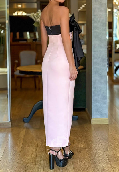 Elegant A-Line Sleeveless Strapless Bowknot Slit Mother of the Bride Dress