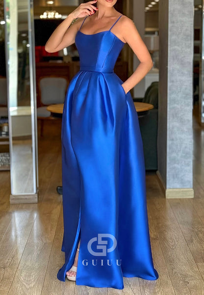 Royal Blue A-Line Spaghetti Straps Sweetheart Slit Evening Dress