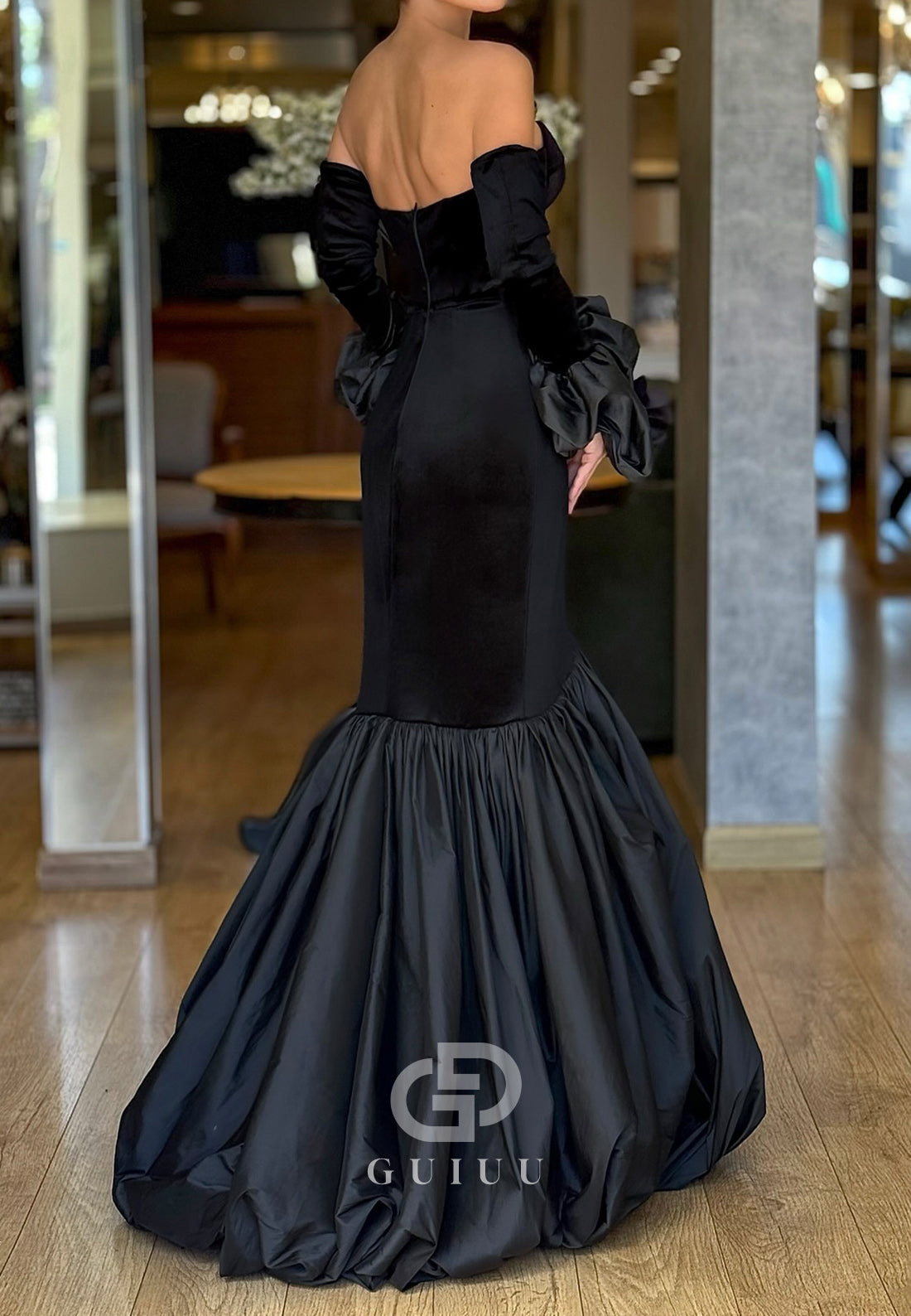 Black Long Sleeves Sweetheart Corset Mermaid Evening Dress