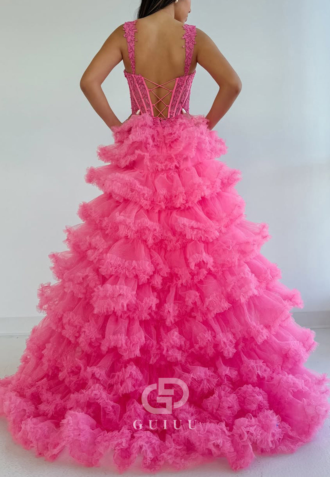 Flamingo A-Line Sweetheart Prom Dress with Slit Ruffles Evening Party Dress