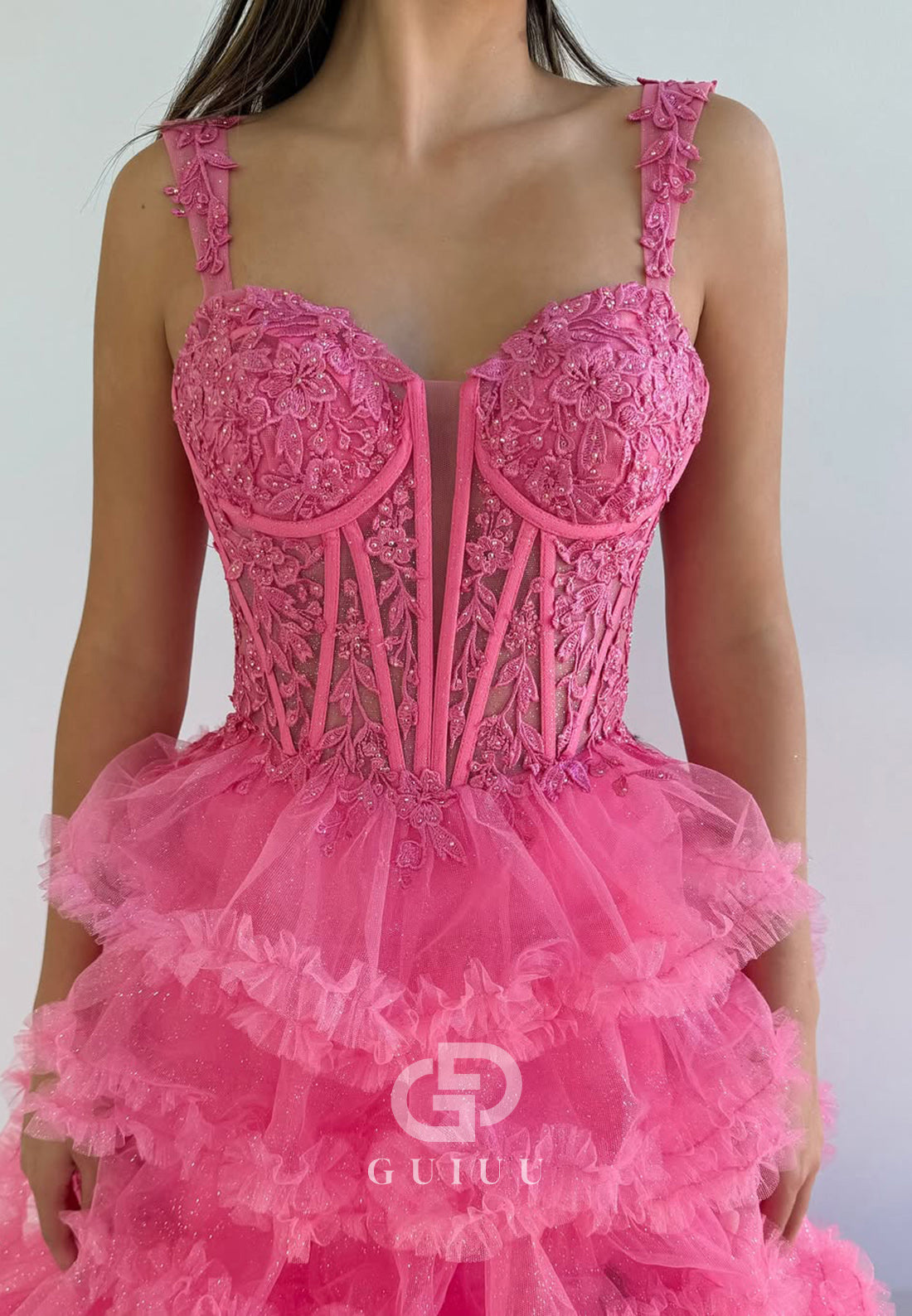 Flamingo A-Line Sweetheart Prom Dress with Slit Ruffles Evening Party Dress