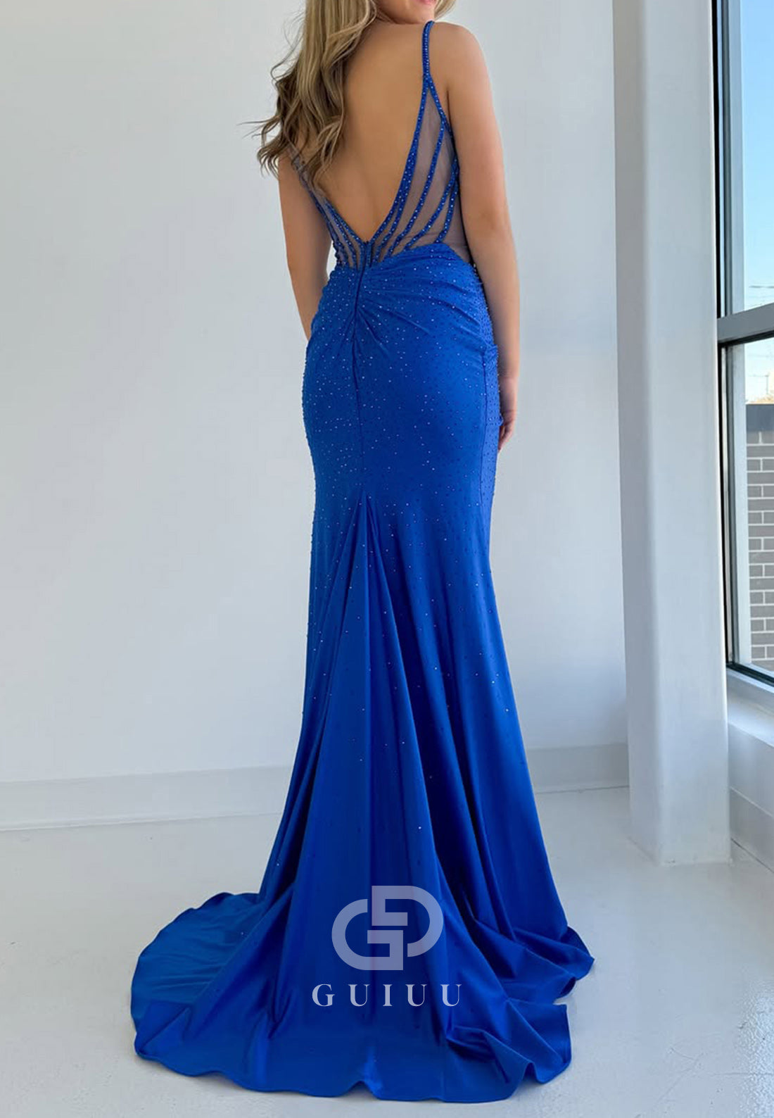 Blue Jay Spaghetti Straps Sweetheart Prom Dress with Slit Corset Evening Party Dress