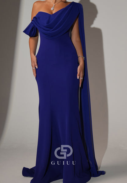 Royal Blue One Shoulder Lace-up Back A-Line Evening Dress