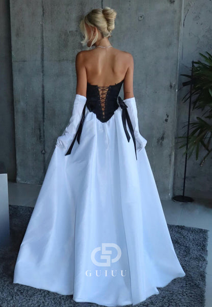 Simple Sweetheart Bowknot Slit Empire-Waist Prom Dress