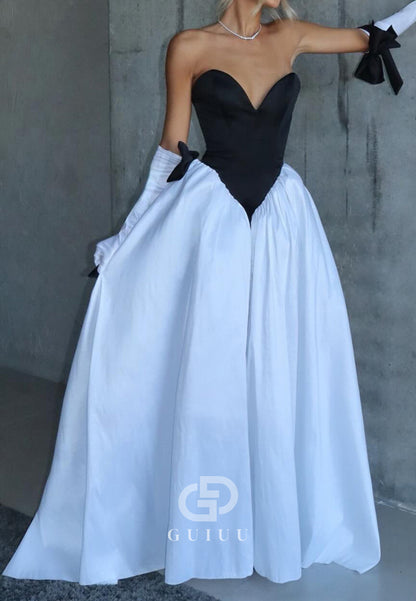 Simple Sweetheart Bowknot Slit Empire-Waist Prom Dress