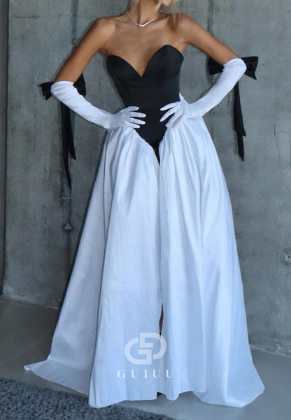 Simple Sweetheart Bowknot Slit Empire-Waist Prom Dress