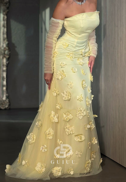 Charming A-Line Off-Shoulder Floral Appliques Evening Dress