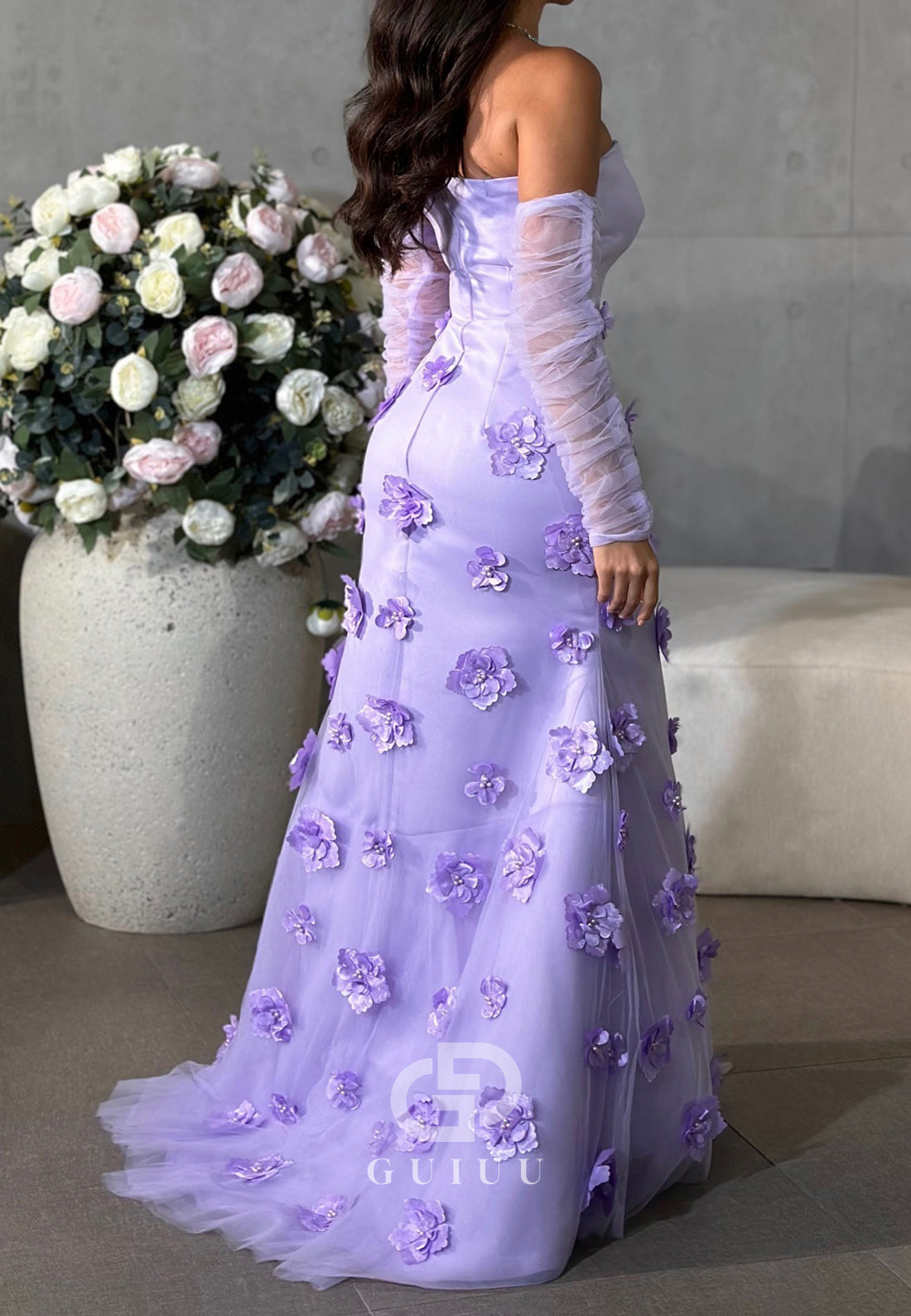 Charming A-Line Off-Shoulder Floral Appliques Evening Dress