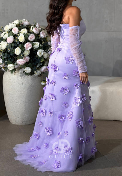 Charming A-Line Off-Shoulder Floral Appliques Evening Dress