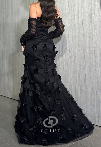 Charming A-Line Off-Shoulder Floral Appliques Evening Dress