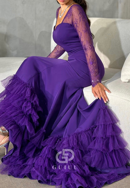 Mermaid Long Sleeves Square Ruffles Evening Dress