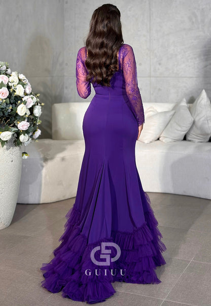 Mermaid Long Sleeves Square Ruffles Evening Dress