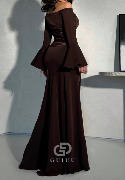 Simple A-Line Long Sleeves Off-Shoulder Empire-Waist Evening Dress
