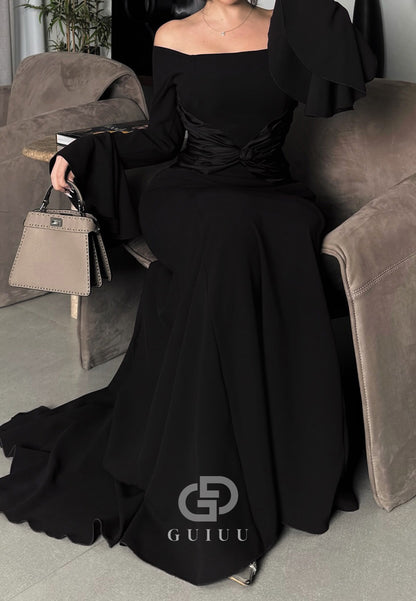 Simple A-Line Long Sleeves Off-Shoulder Empire-Waist Evening Dress