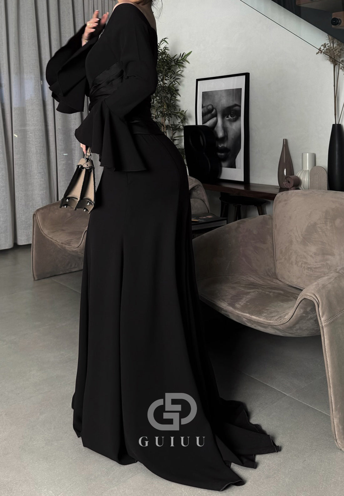 Simple A-Line Long Sleeves Off-Shoulder Empire-Waist Evening Dress