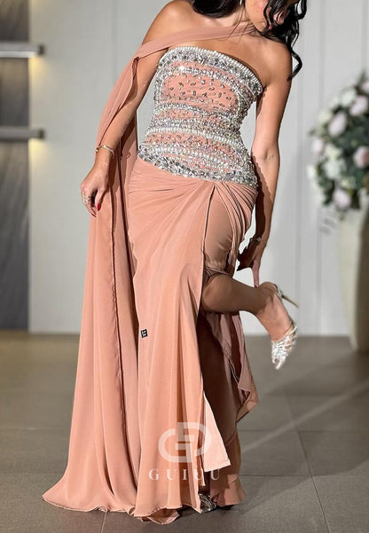 Caral Sleeveless Strapless Beads A-Line Evening Dress