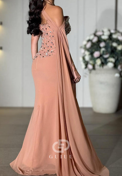 Caral Sleeveless Strapless Beads A-Line Evening Dress