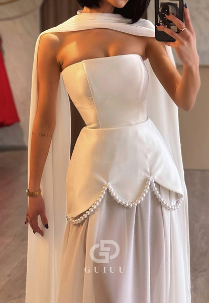 Simple Strapless Sleeveless Pearls Corset Evening Dress