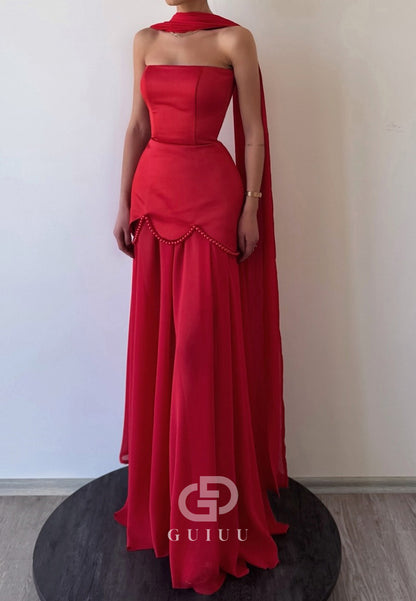 Simple Strapless Sleeveless Pearls Corset Evening Dress