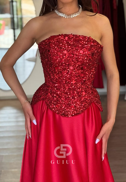 Sparkly Strapless Sleeveless Seqins Empire-Waist Evening Dress