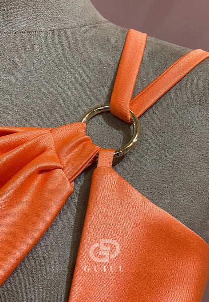 Papaya One Shoulder Sleeveless Prom Dress with Slit Ruched Evening Party Dress