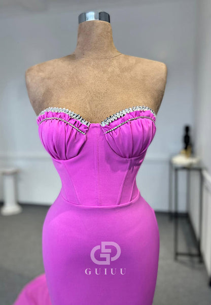 Mermaid Sleeveless Strapless Prom Dress with Pleats Evening Dress