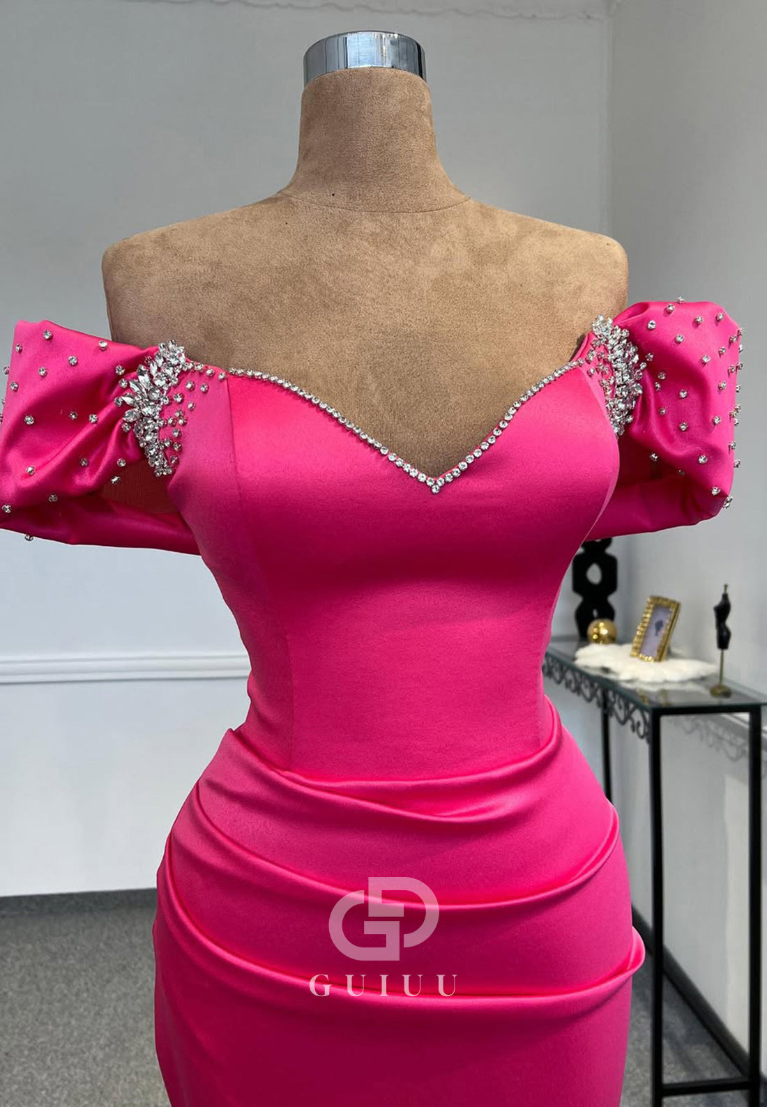 Fuchsia Sleeveless Sweetheart Prom Dress with Slit Ruched Evening Party Dress