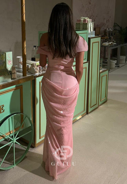 Blushing Pink Off-Shoulder Sleeveless Sheath Prom Dress