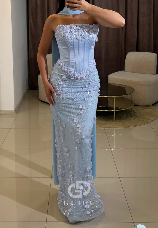 Charming A-Line Sleeveless Strapless Floral Applqieus Sheath Prom Dress