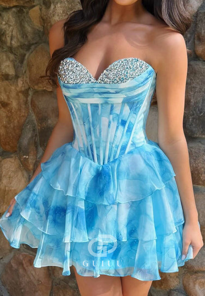 A-Line Sweetheart Sleeveless Ruffles Homecoming Dress