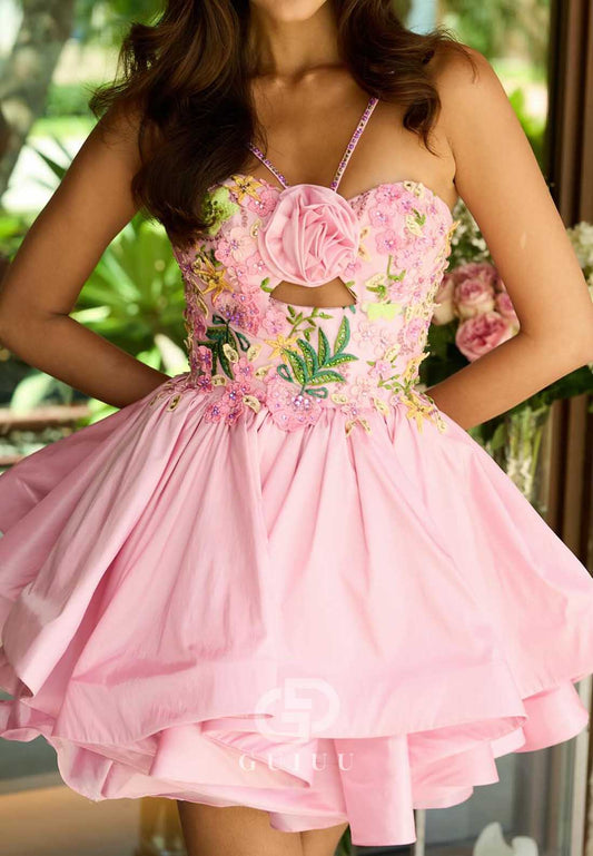 Blushing Pink Halter Sleeveless Satin Homecoming Dress