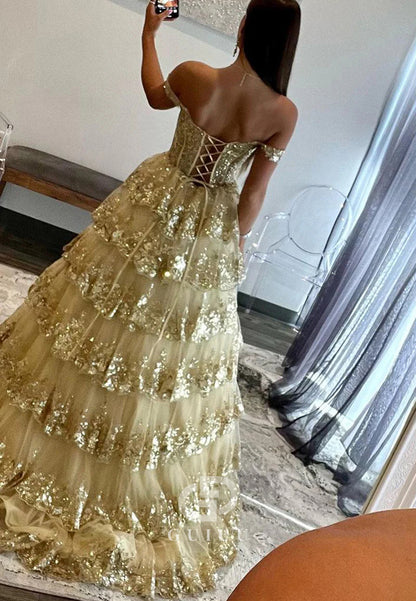 Champagne Sleeveless Strapless Ruffles Prom Dress