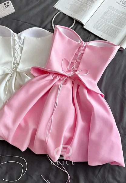 A-Line Strapless Sleeveless Corset Lace-Up Back Homecoming Dress