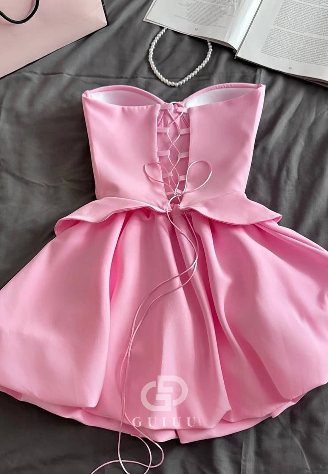 A-Line Strapless Sleeveless Corset Lace-Up Back Homecoming Dress