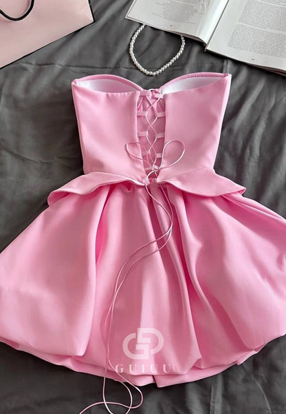 A-Line Strapless Sleeveless Corset Lace-Up Back Homecoming Dress