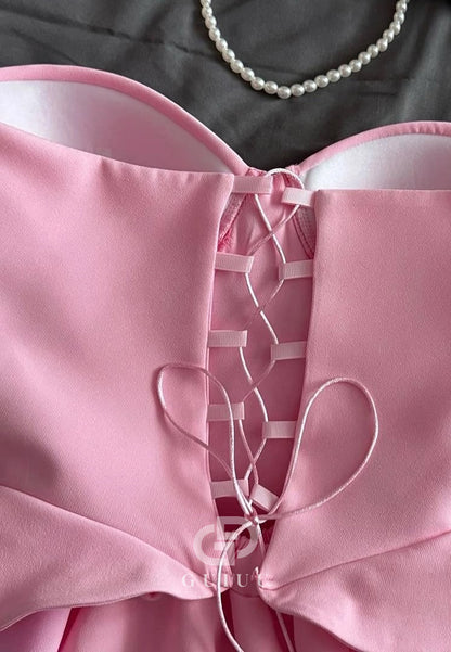 A-Line Strapless Sleeveless Corset Lace-Up Back Homecoming Dress