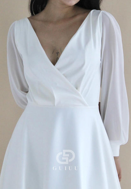 A-Line Long Sleeves V-Neck Empire-Waist Wedding Dress