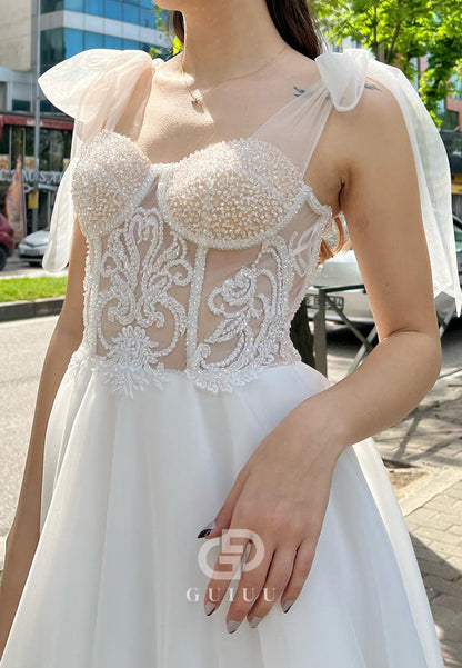 Charming A-Line Spaghetti Straps Sweetheart Lace Wedding Dress