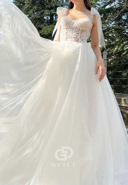 Charming A-Line Spaghetti Straps Sweetheart Lace Wedding Dress