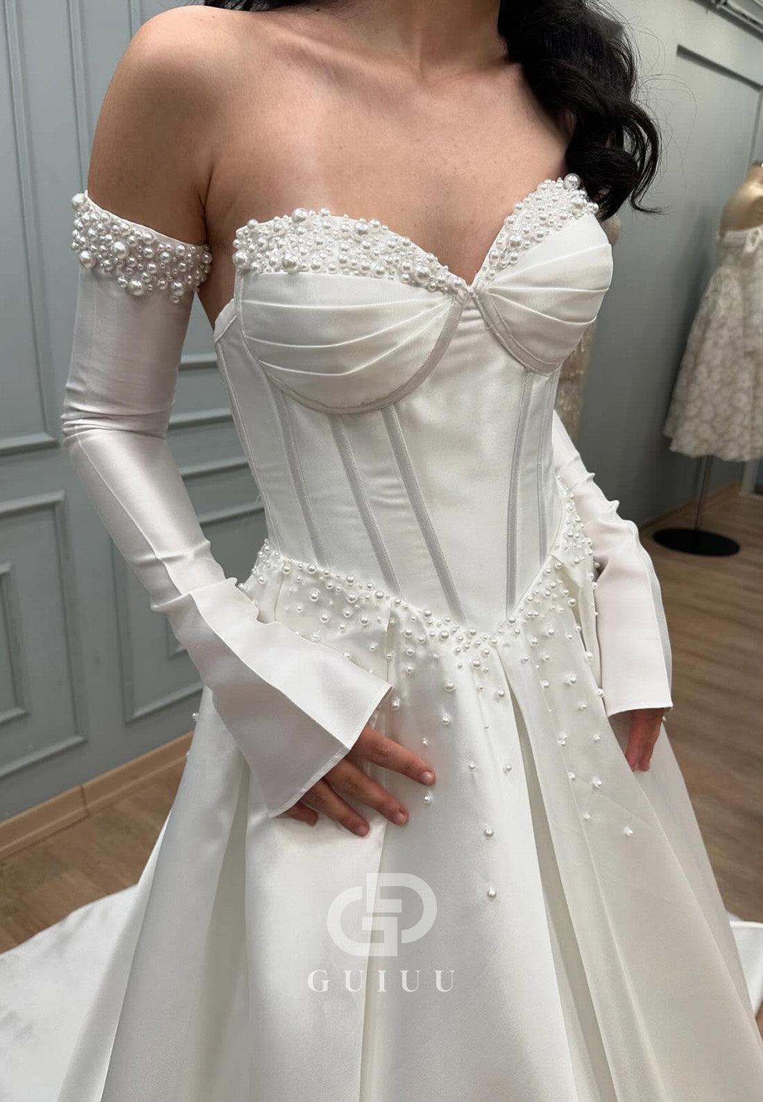 Simple Long Sleeves Off-Shoulder Corset A-Line Wedding Dress