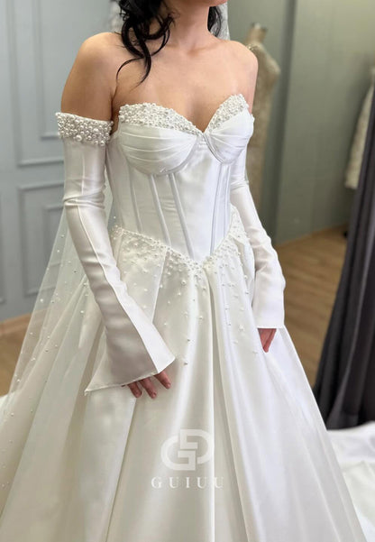 Simple Long Sleeves Off-Shoulder Corset A-Line Wedding Dress