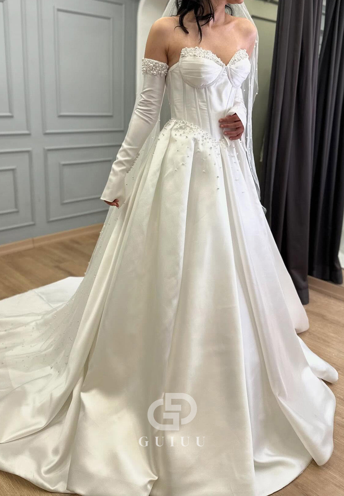 Simple Long Sleeves Off-Shoulder Corset A-Line Wedding Dress