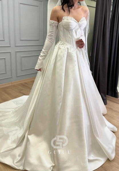 Simple Long Sleeves Off-Shoulder Corset A-Line Wedding Dress