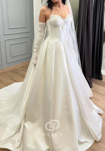 Simple Long Sleeves Off-Shoulder Corset A-Line Wedding Dress