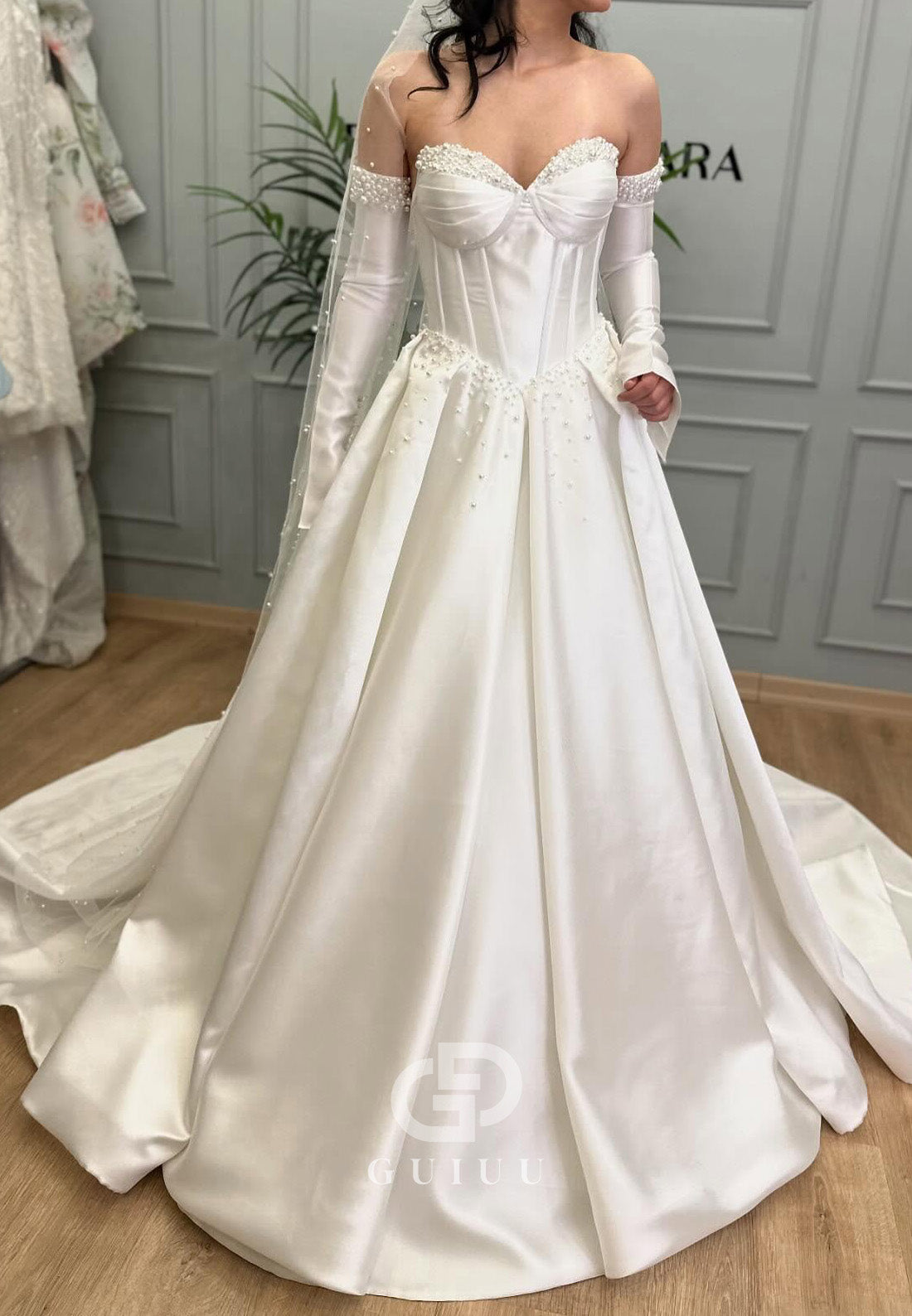 Simple Long Sleeves Off-Shoulder Corset A-Line Wedding Dress