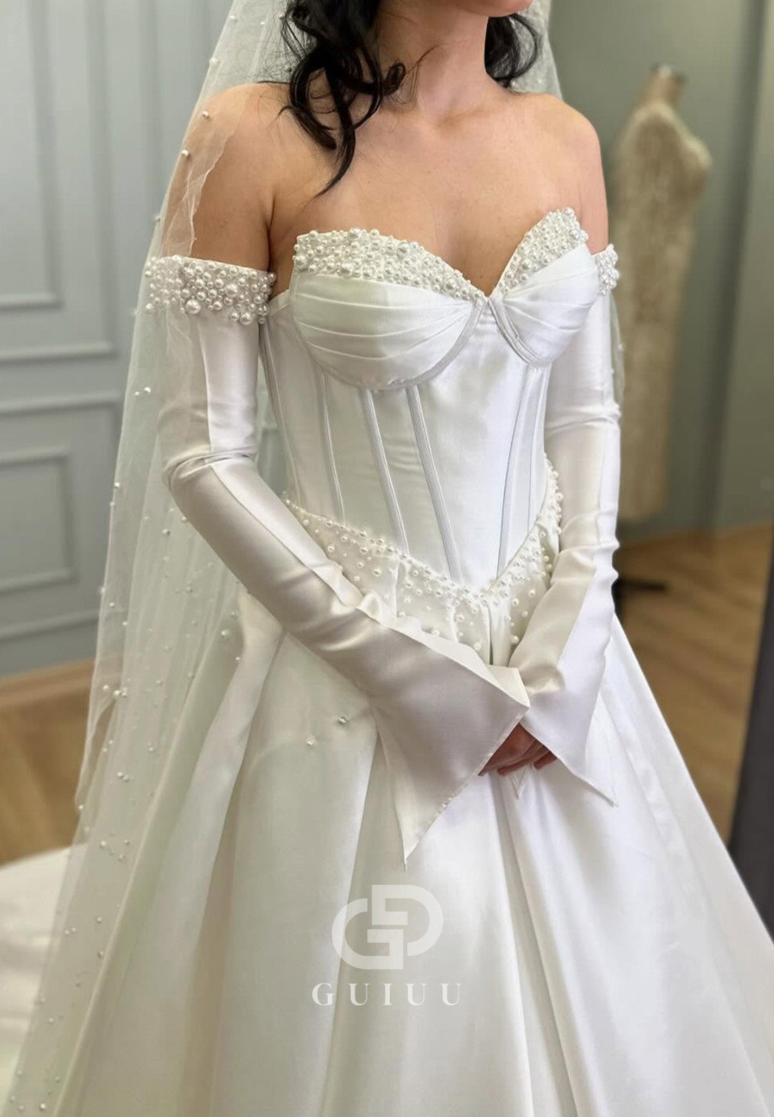 Simple Long Sleeves Off-Shoulder Corset A-Line Wedding Dress