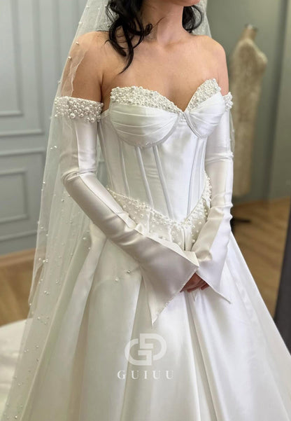 Simple Long Sleeves Off-Shoulder Corset A-Line Wedding Dress