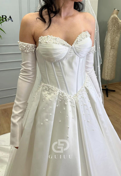 Simple Long Sleeves Off-Shoulder Corset A-Line Wedding Dress