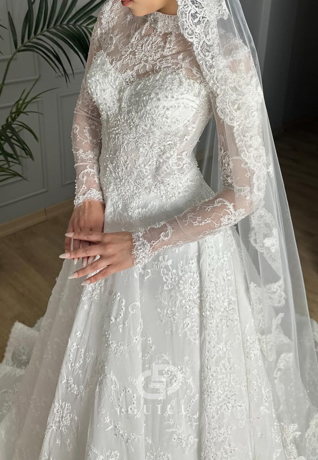 Charming Long Sleeves High Neck A-Line Lace Wedding Dress